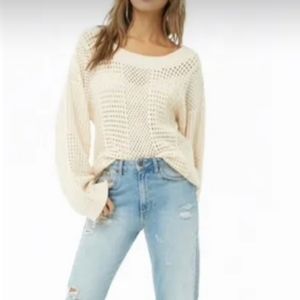 Fate by LFD Wide Open Arm Ivory Sweater Size Large Relaxed Crochet NEW NWT